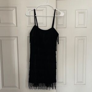 Flapper-style black fringe dress